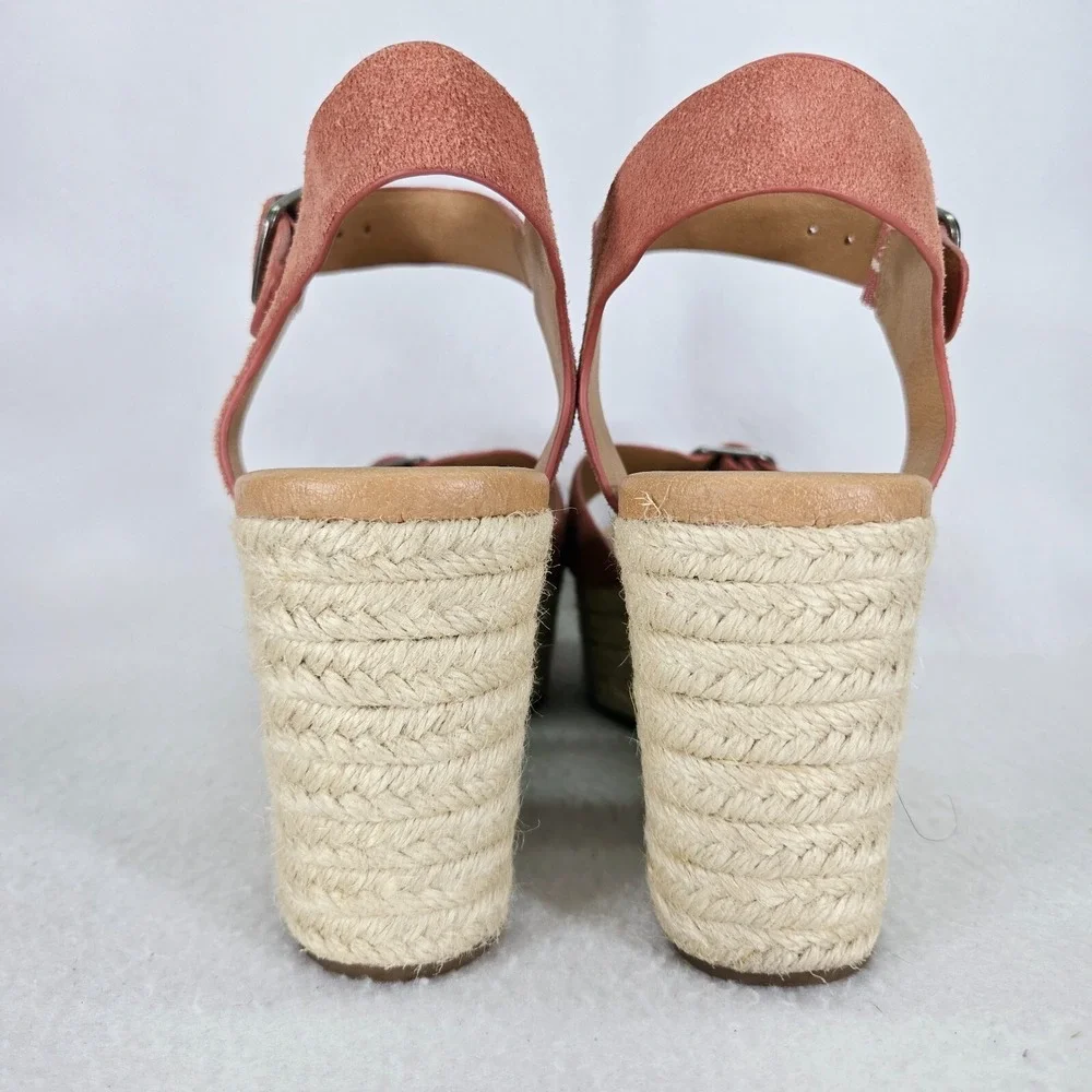 Lucky Brand Espadrille Womens 8 Pink Naveah Platform Wedge Sandals Hemp BOHO